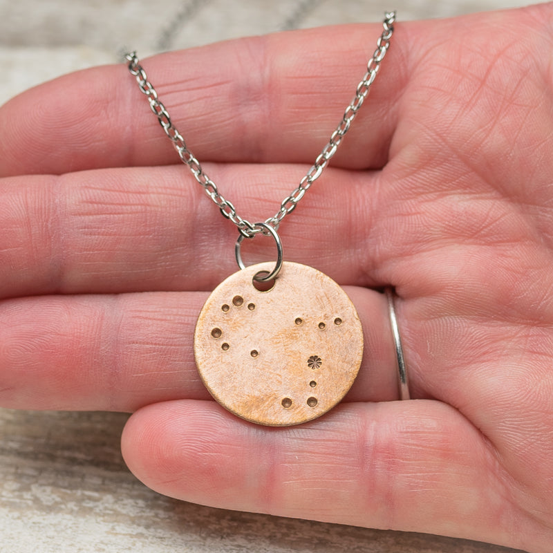 Gemini Zodiac Constellation Hand Stamped  Brass Necklace on 18" chain