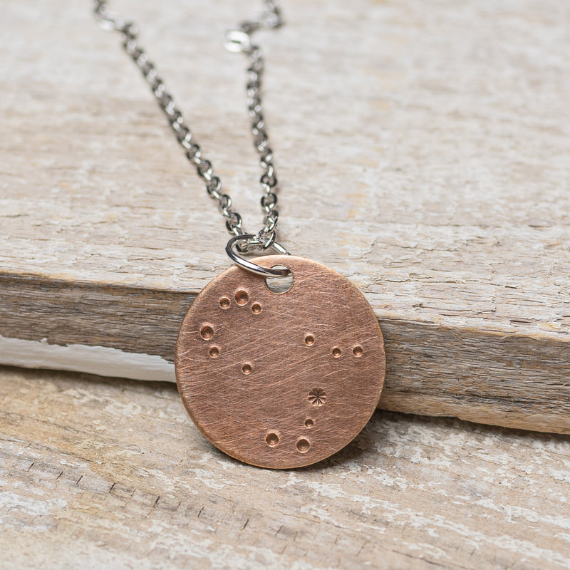 Gemini Zodiac Constellation Hand Stamped  Brass Necklace on 18" chain