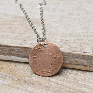 Gemini Zodiac Constellation Hand Stamped Repurposed Brass Necklace on 20" chain