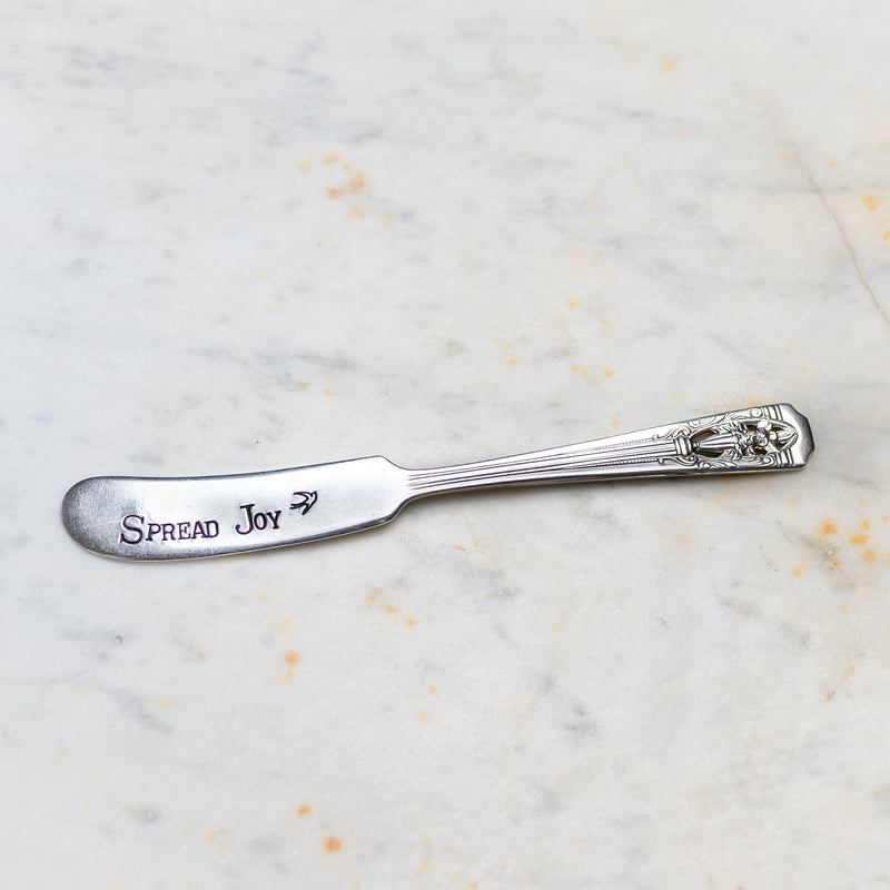 Spread Joy Silver Plate Spreader Hand Stamped
