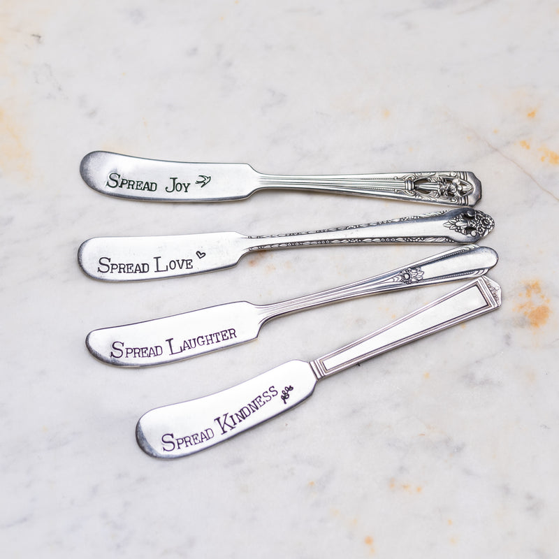Spread Joy Silver Plate Spreader Hand Stamped