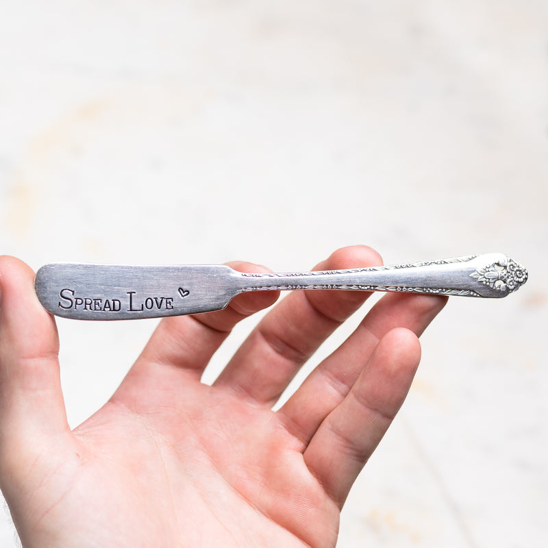 Spread Love Silver Plate Spreader Hand Stamped