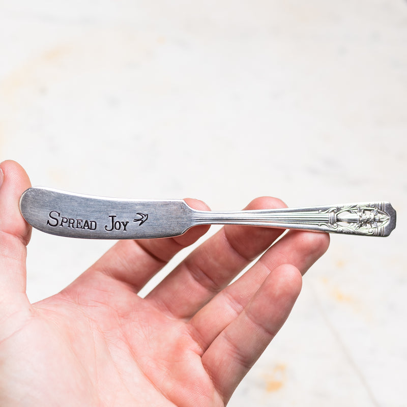 Spread Joy Silver Plate Spreader Hand Stamped