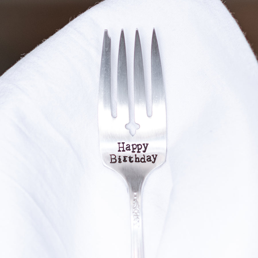 Happy Birthday - Hand Stamped Fork