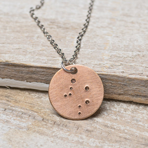 Libra Zodiac Constellation Hand Stamped Repurposed Brass Necklace on 20" chain
