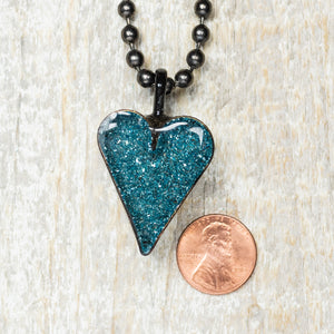 Chunky Blue Glitter Heart Necklace*