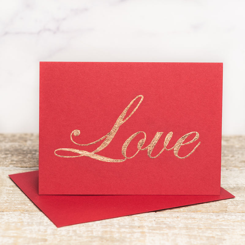 Script Love Copper Leaf Greeting Card
