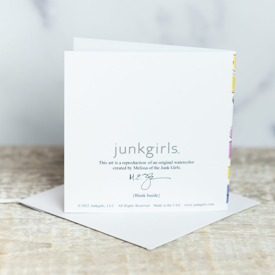 Purple Yellow & Blue Flowers by M. E. James 3x3 Gift Card 3x3