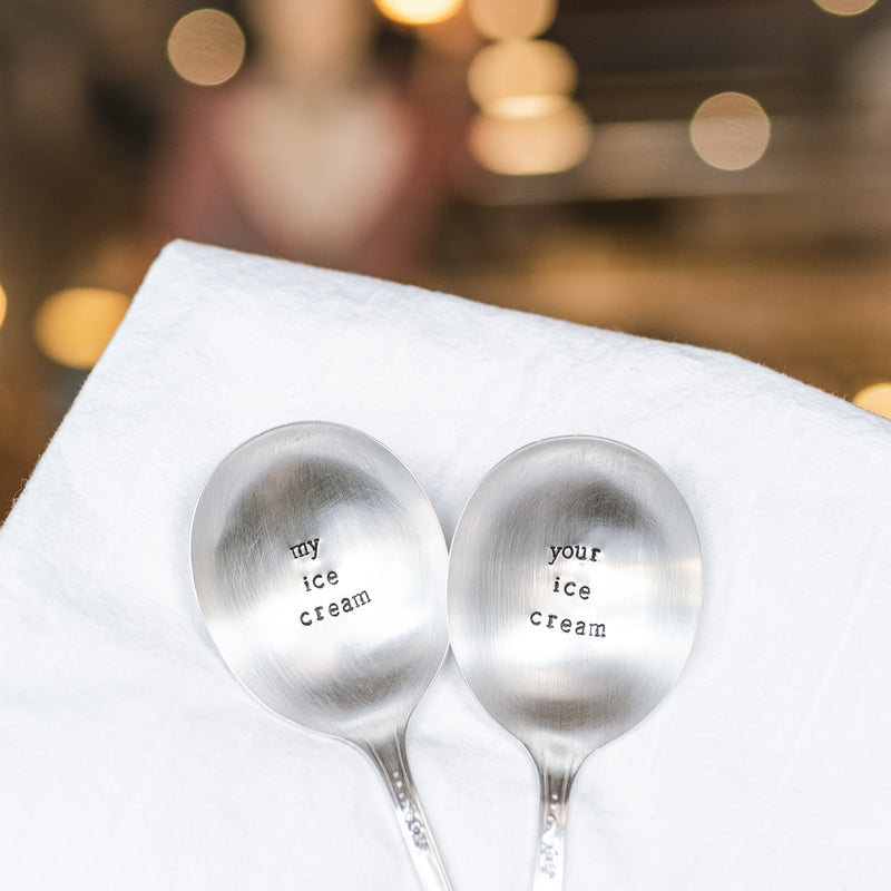My Ice Cream / Your Ice Cream - Hand Stamped Silver Plate Spoon SET