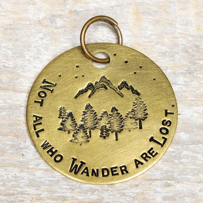 Not All Who Wander Are Lost - Mountains & Trees Hand Stamped Brass