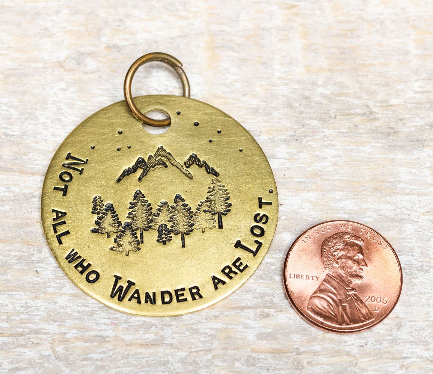 Not All Who Wander Are Lost - Mountains & Trees Hand Stamped Brass