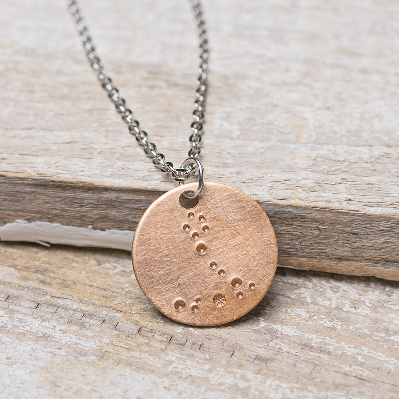 Pisces Zodiac Constellation Brass Necklace on 18" ball chain
