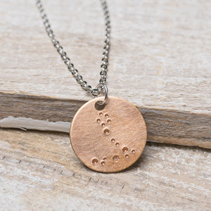 Pisces Zodiac Constellation Hand Stamped Repurposed Brass Necklace on 20" chain