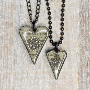 Resin Heart w/ Rhinestones Necklace*