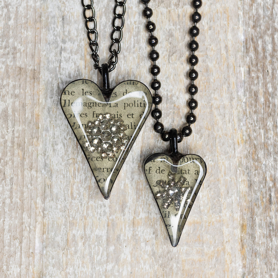 Resin Heart w/ Rhinestones Necklace*