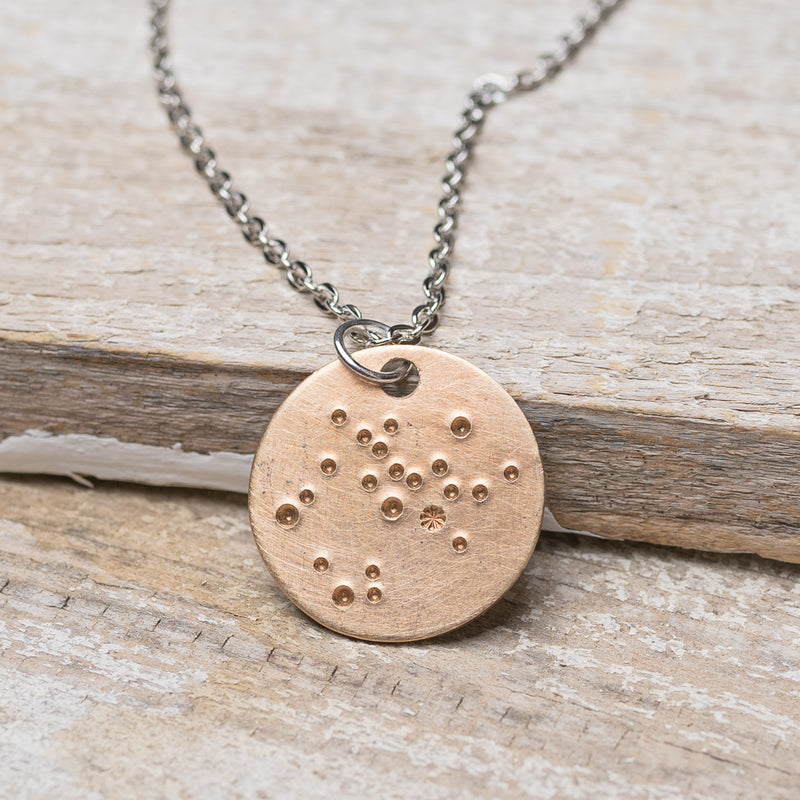 Sagittarius Zodiac Constellation Hand Stamped  Brass Necklace on 18" ball chain