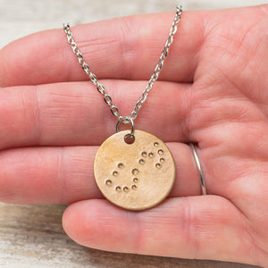 Scorpio Zodiac Constellation Hand Stamped Repurposed Brass Necklace on 20" chain