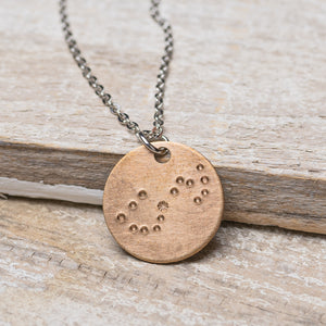 Scorpio Zodiac Constellation Hand Stamped Repurposed Brass Necklace on 20" chain