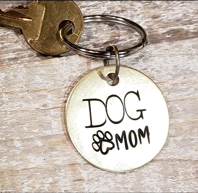 Dog Mom Key Ring Necklace Hand Stamped Customizable
