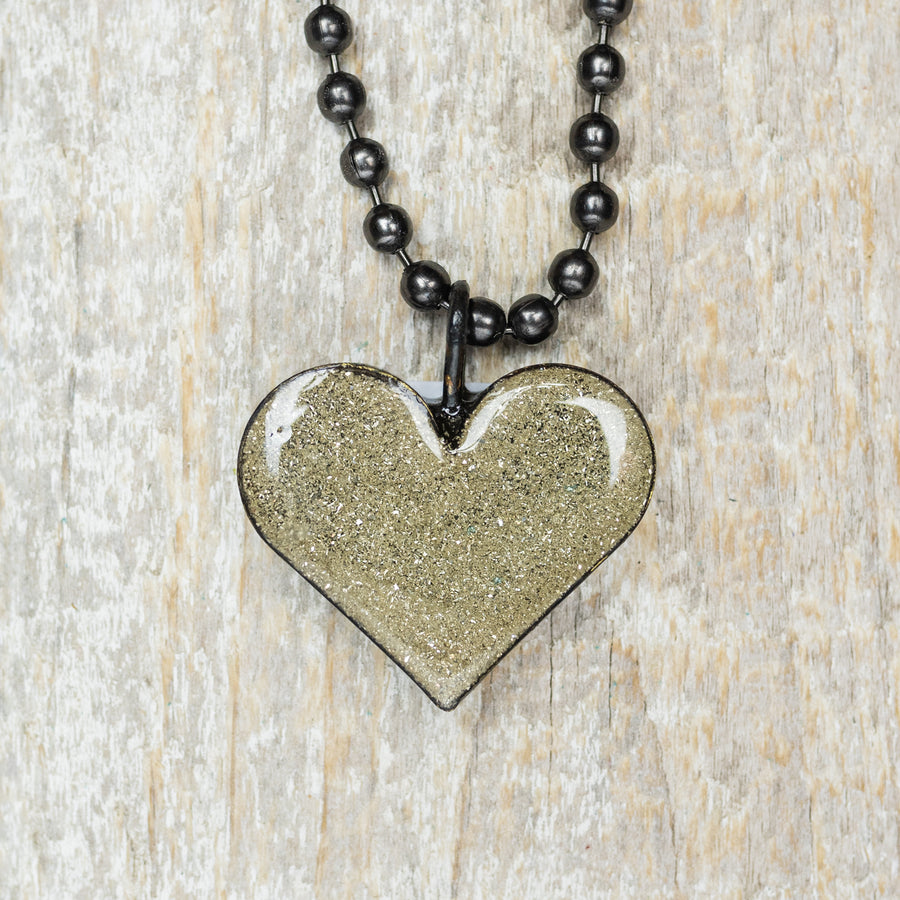 Chunky Silver Glitter Heart Necklace*
