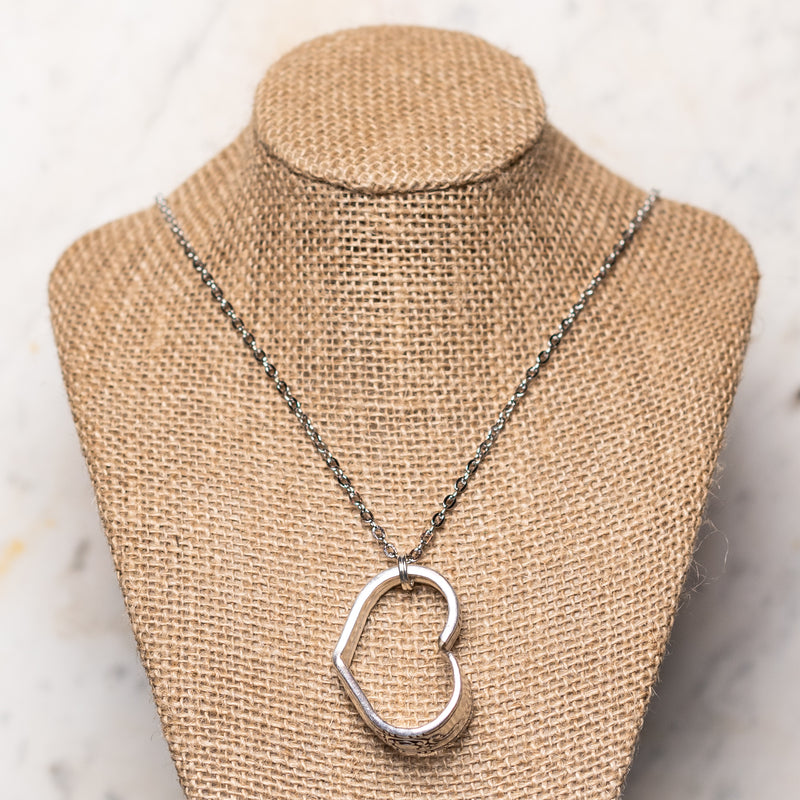 Hand Bent Heart Necklace - with Custom Text inside - Silver Plate Cutlery