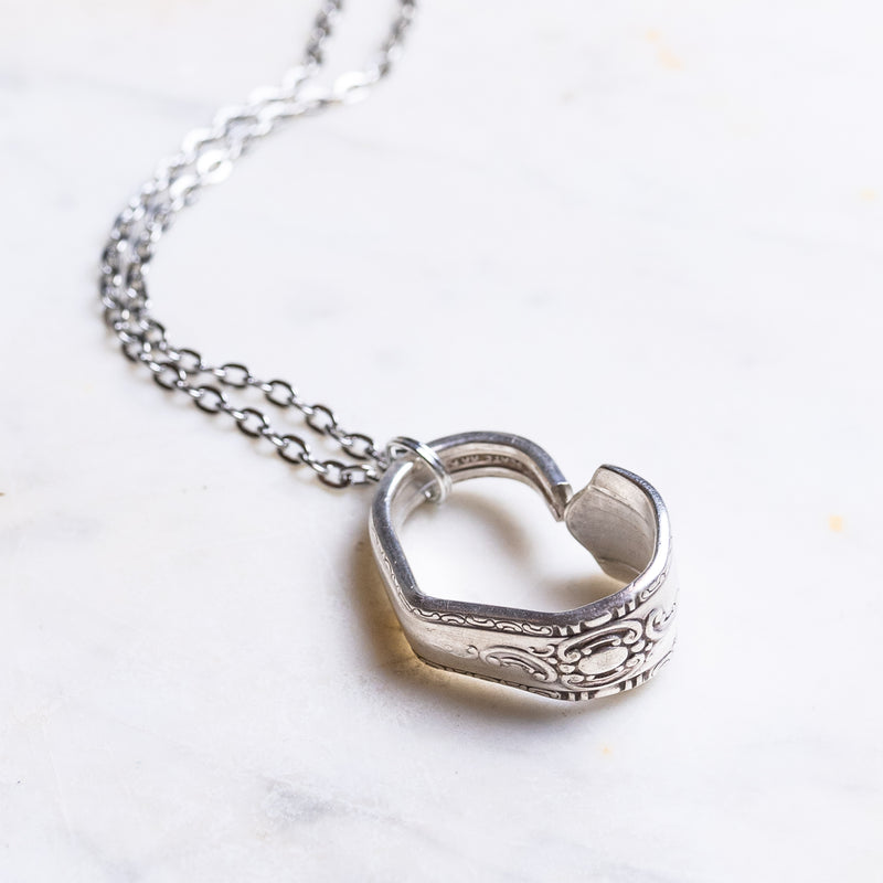 Hand Bent Heart Necklace - Silver Plate Cutlery