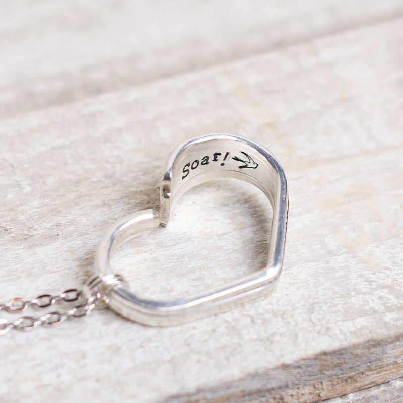 Soar! - Silver Plate Heart Necklace Keychain Hand Stamped