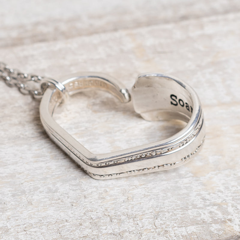 Soar! - Silver Plate Heart Necklace Keychain Hand Stamped