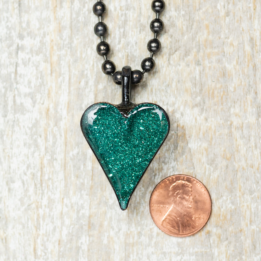 Chunky Teal Glitter Heart Necklace*