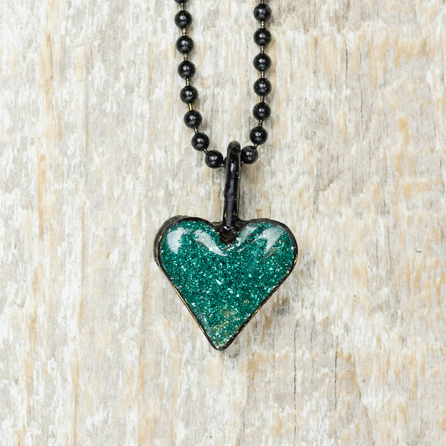 Chunky Teal Glitter Heart Necklace*