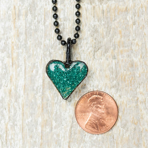 Wee Heart Teal Glitter Heart w/ Chain*