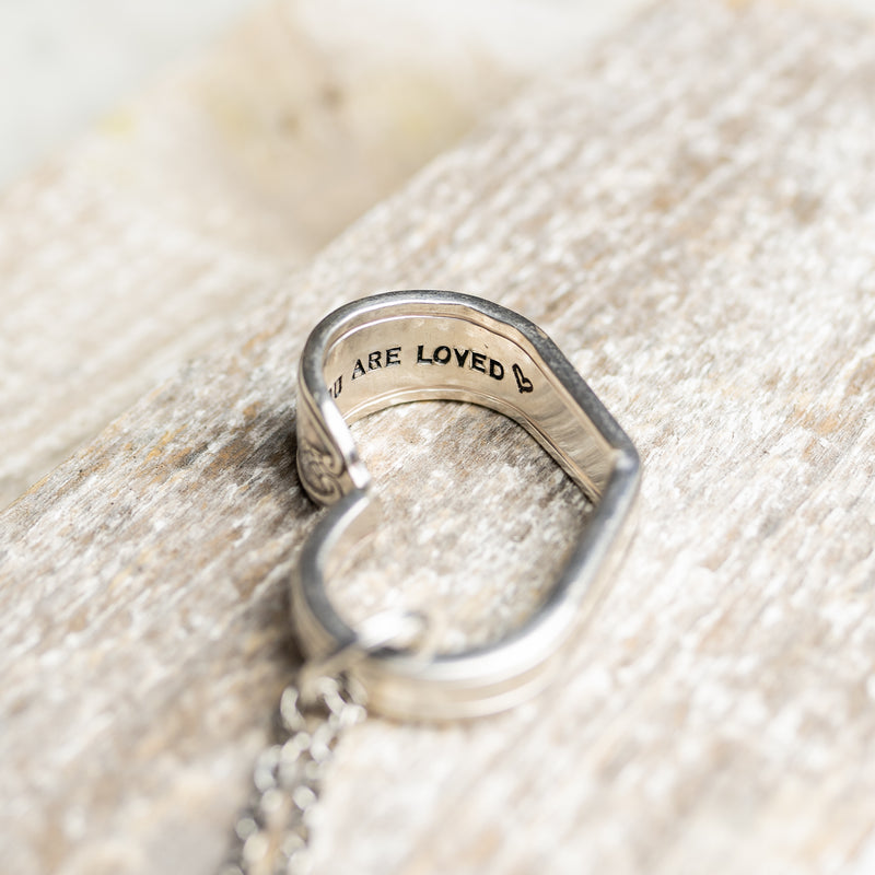 You Are Loved - Silver Plate Heart Necklace Hand Stamped