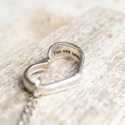 You Are Loved - Silver Plate Heart Necklace Hand Stamped