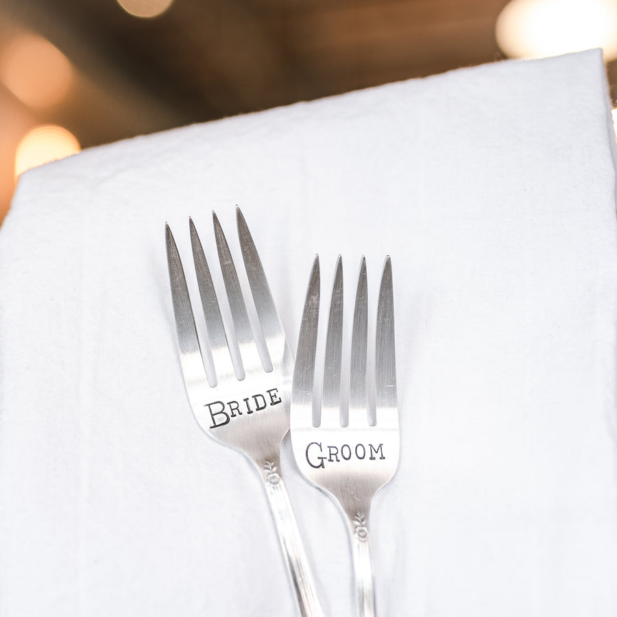 Bride & Groom Silver Plate Fork Set
