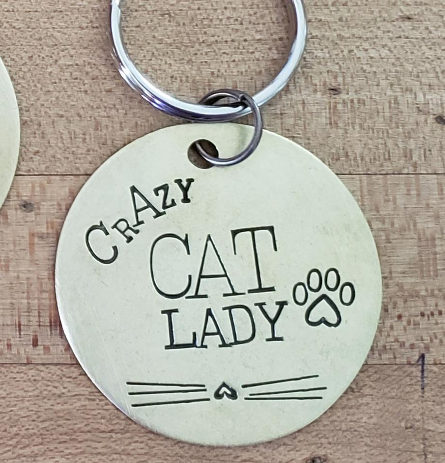 Cat Lover Key Ring Necklace Hand Stamped Customizable - 