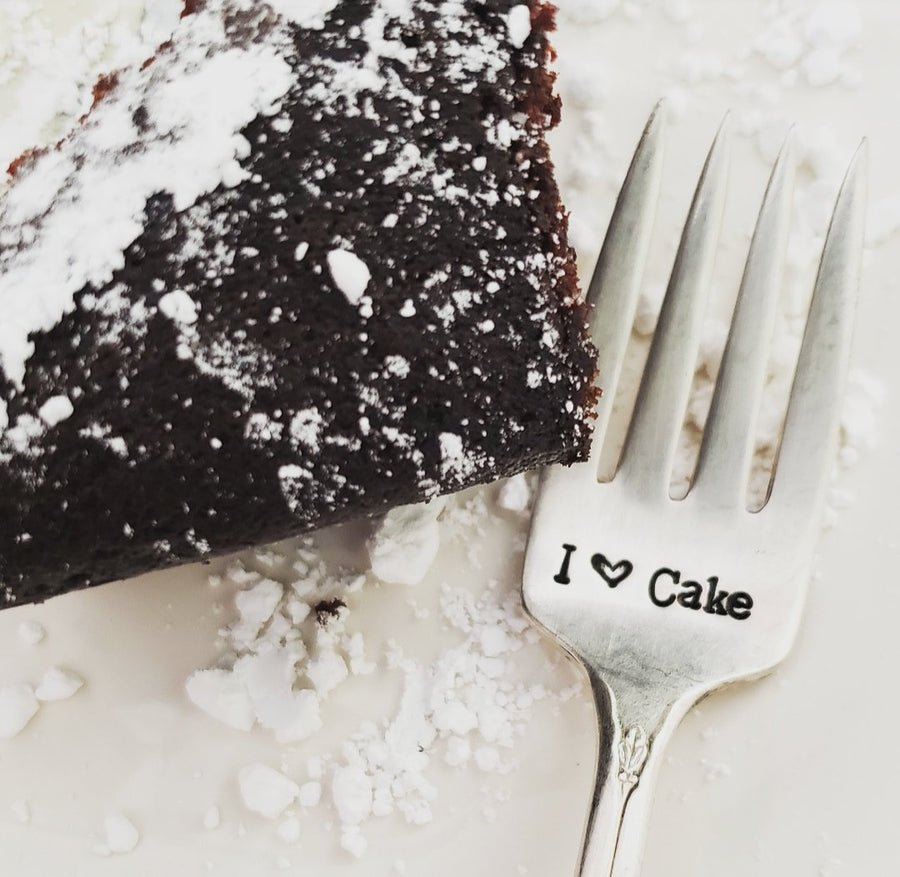 I Love Cake - Hand Stamped Silver Plate Fork - Stamped 