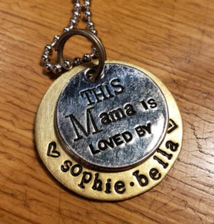 This MAMA (or Gigi or Grandma or...) is loved by... Brass Custom Metal Stamped Necklace